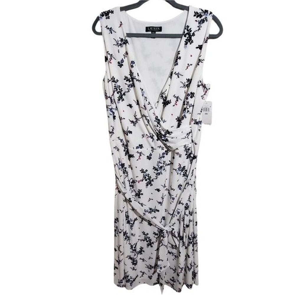 Ralph Lauren White Floral supplice faux wrap belted midi dress plus size 20W